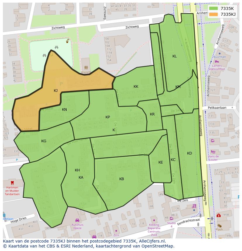 Afbeelding van het postcodegebied 7335 KJ op de kaart.