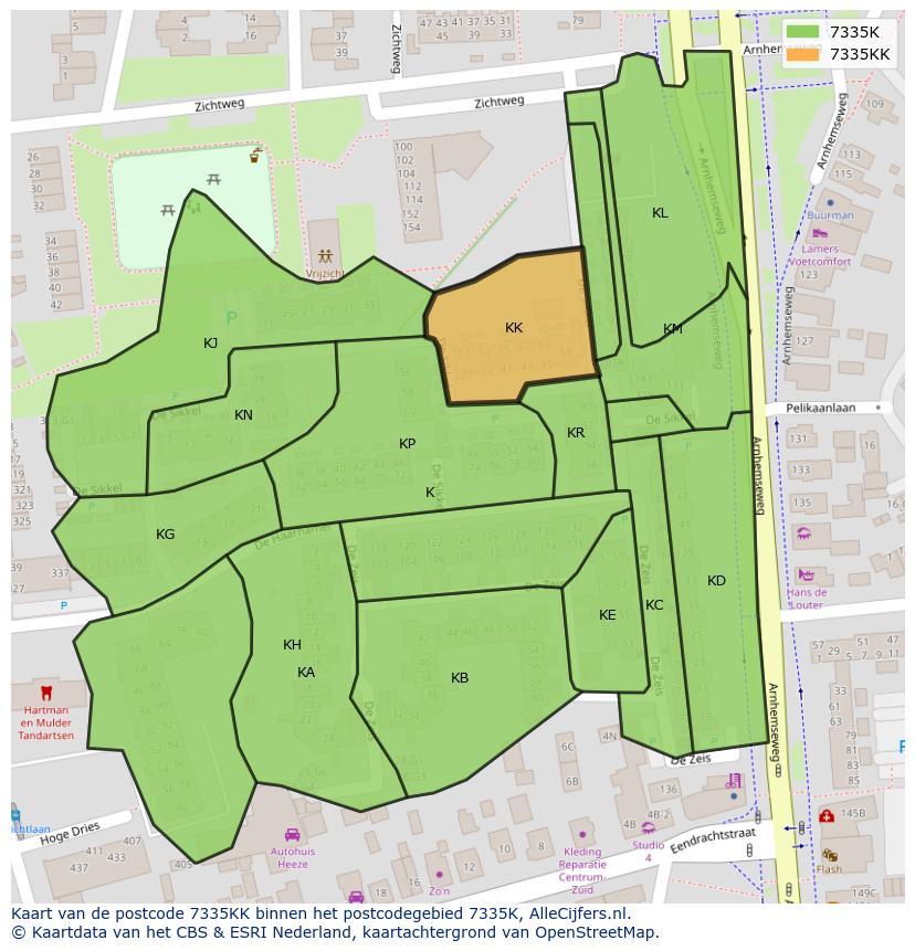Afbeelding van het postcodegebied 7335 KK op de kaart.