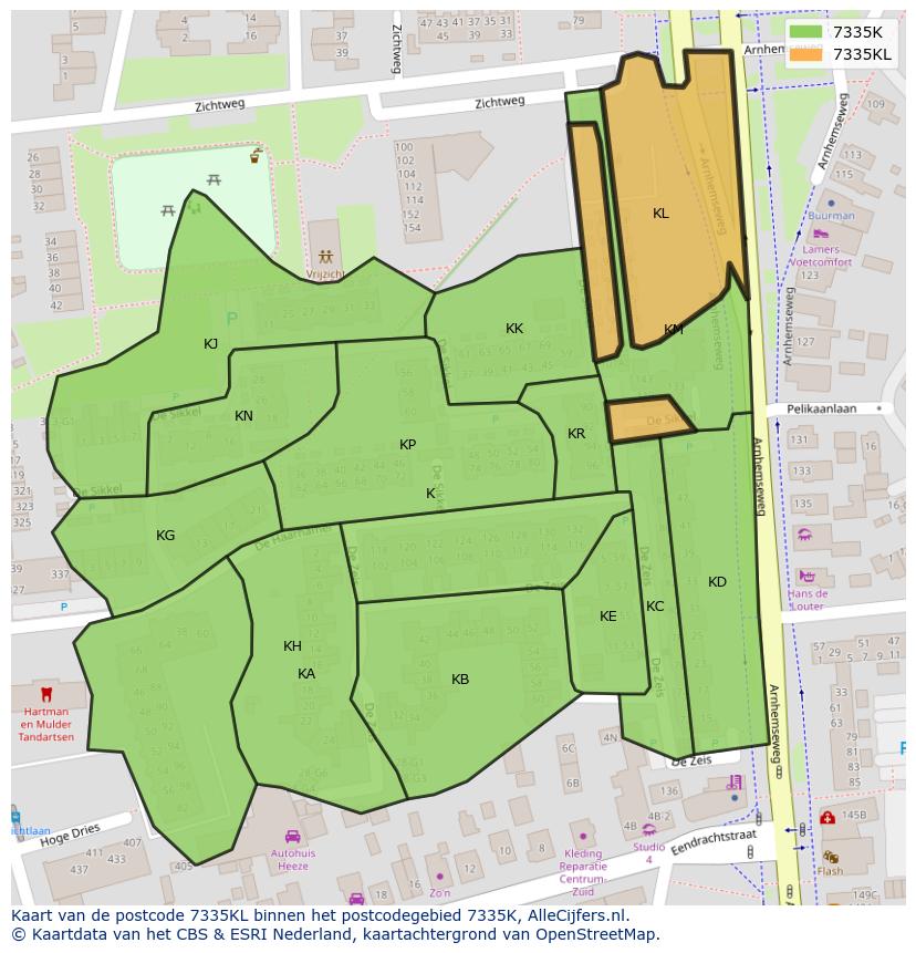 Afbeelding van het postcodegebied 7335 KL op de kaart.