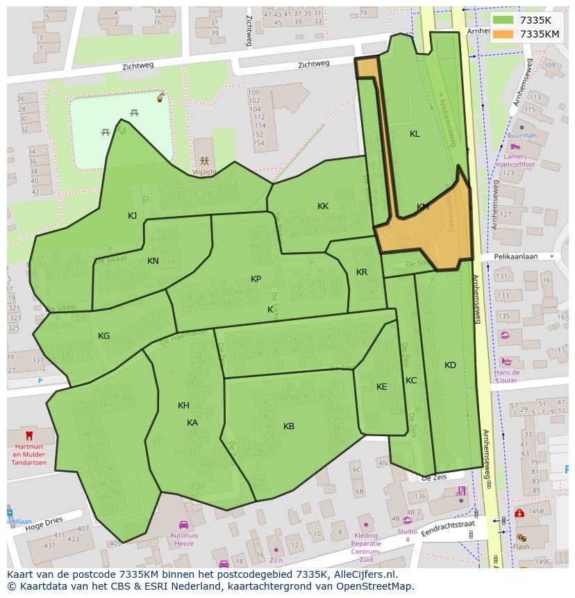 Afbeelding van het postcodegebied 7335 KM op de kaart.