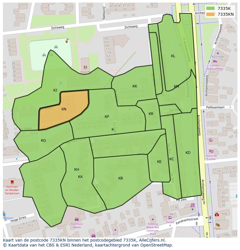 Afbeelding van het postcodegebied 7335 KN op de kaart.