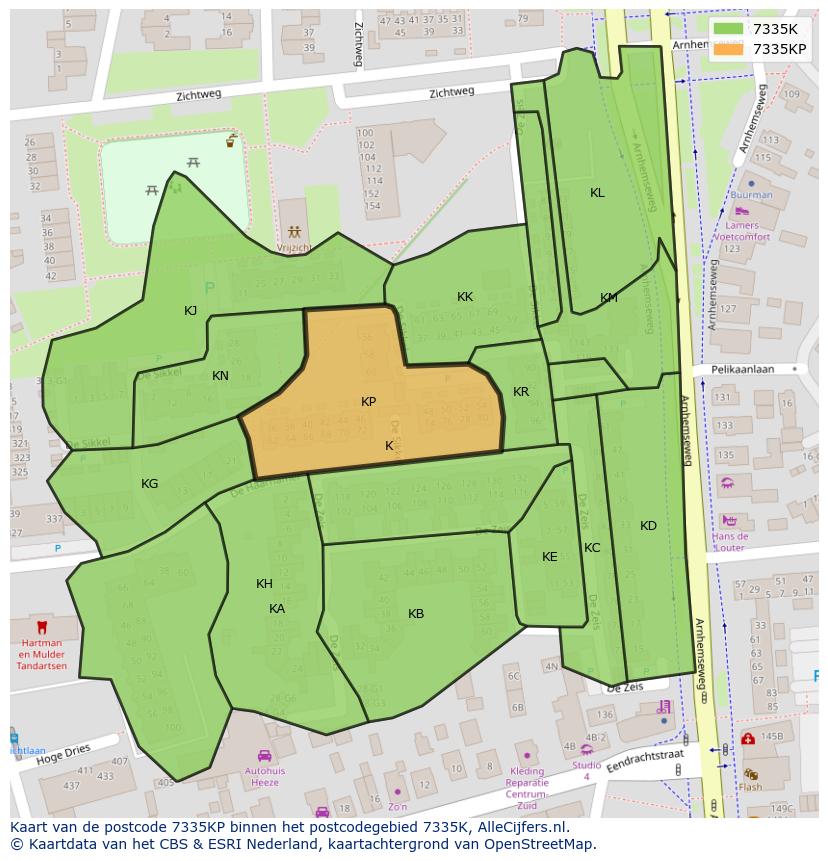 Afbeelding van het postcodegebied 7335 KP op de kaart.
