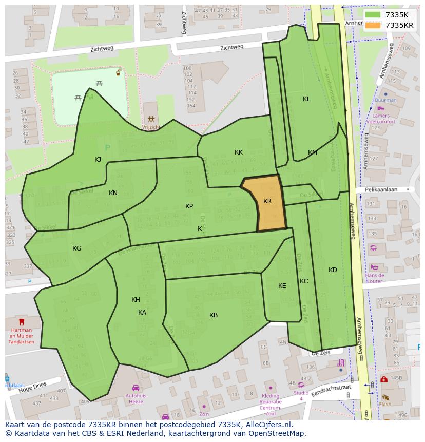 Afbeelding van het postcodegebied 7335 KR op de kaart.