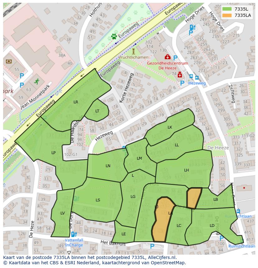 Afbeelding van het postcodegebied 7335 LA op de kaart.