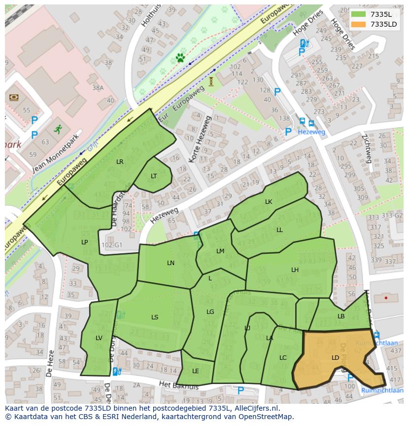 Afbeelding van het postcodegebied 7335 LD op de kaart.