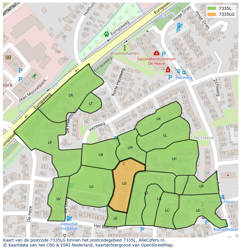 Afbeelding van het postcodegebied 7335 LG op de kaart.