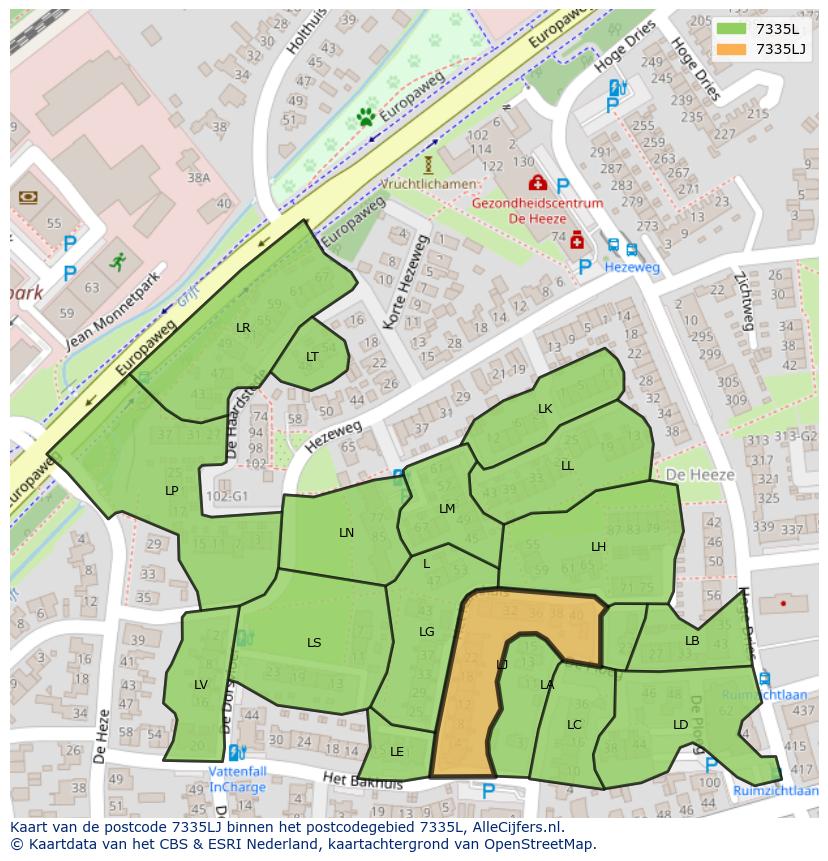 Afbeelding van het postcodegebied 7335 LJ op de kaart.