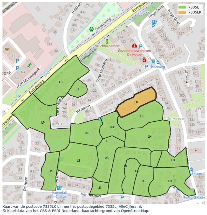 Afbeelding van het postcodegebied 7335 LK op de kaart.