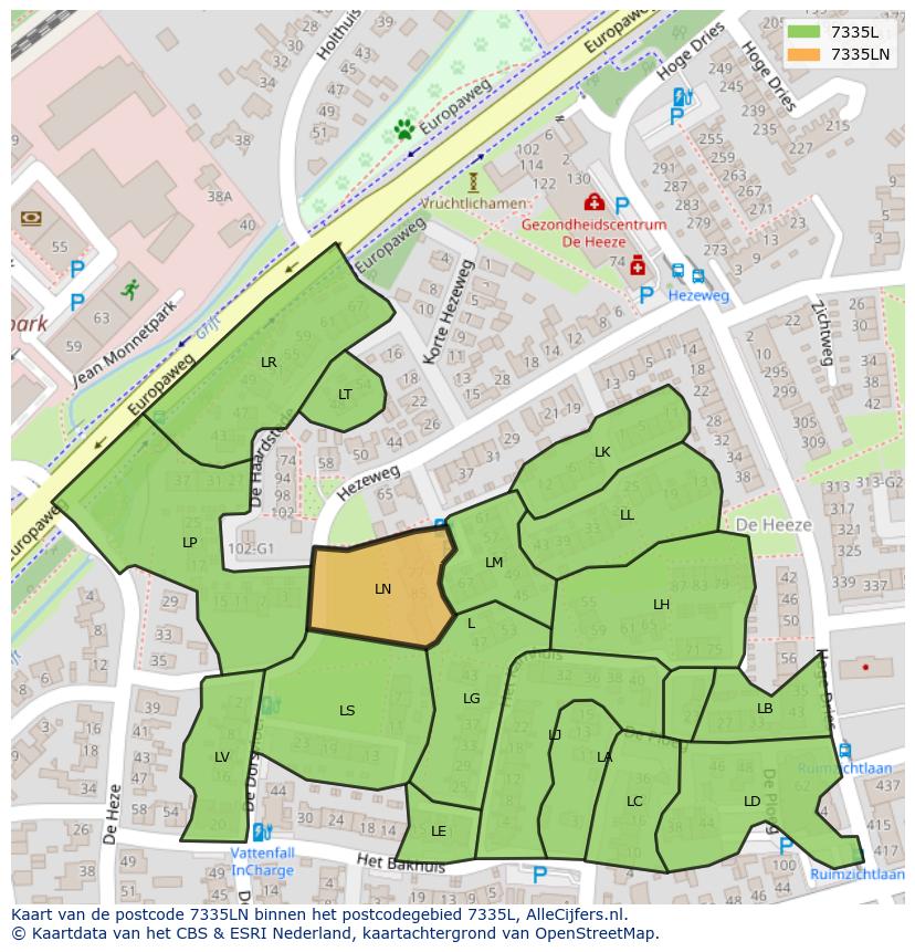 Afbeelding van het postcodegebied 7335 LN op de kaart.