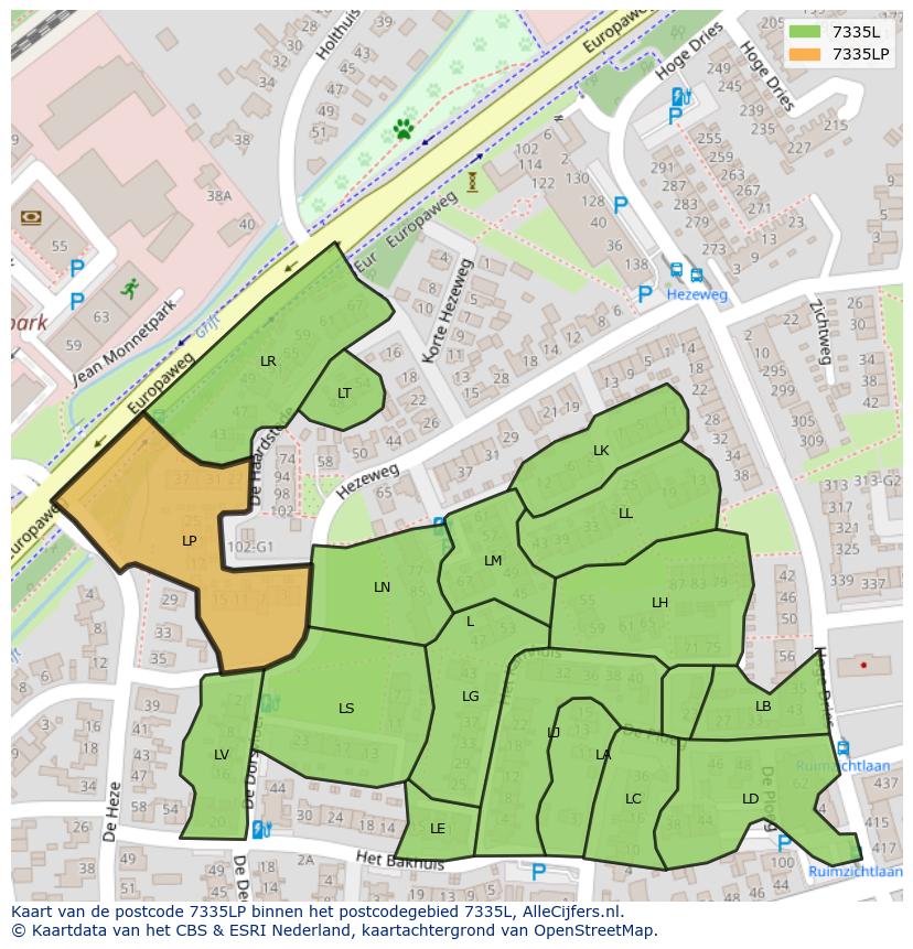Afbeelding van het postcodegebied 7335 LP op de kaart.