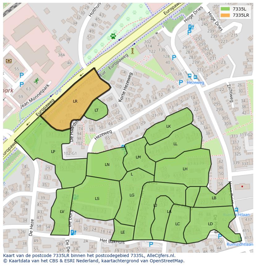 Afbeelding van het postcodegebied 7335 LR op de kaart.