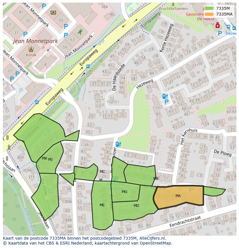 Afbeelding van het postcodegebied 7335 MA op de kaart.