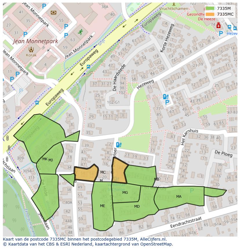 Afbeelding van het postcodegebied 7335 MC op de kaart.