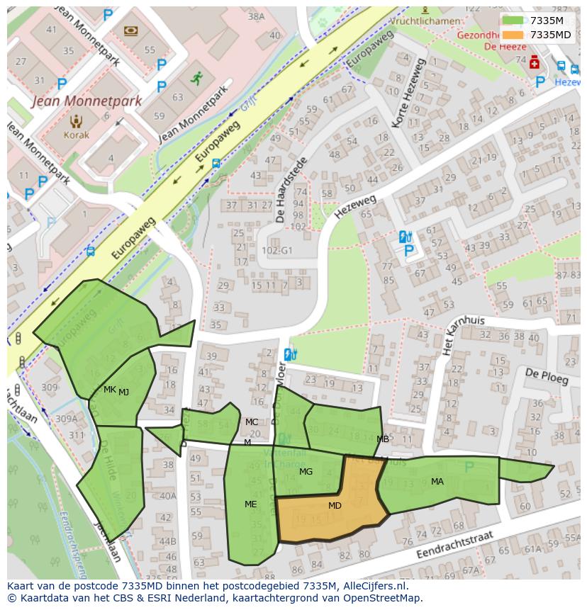 Afbeelding van het postcodegebied 7335 MD op de kaart.