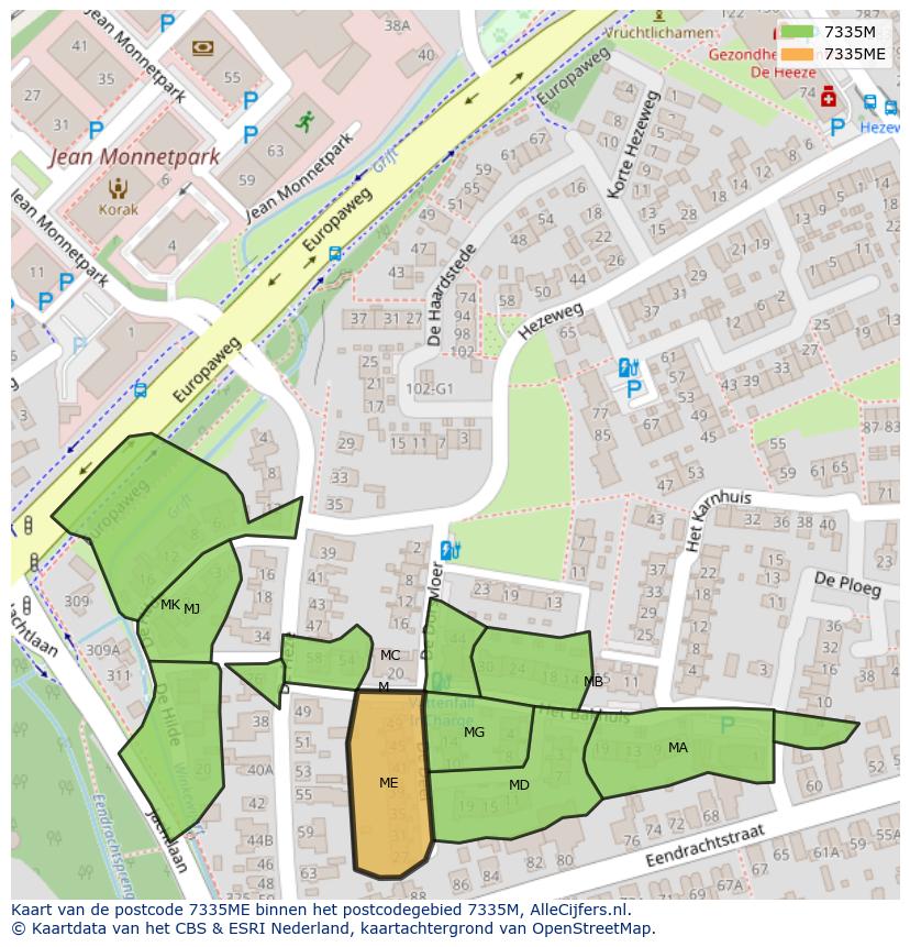 Afbeelding van het postcodegebied 7335 ME op de kaart.