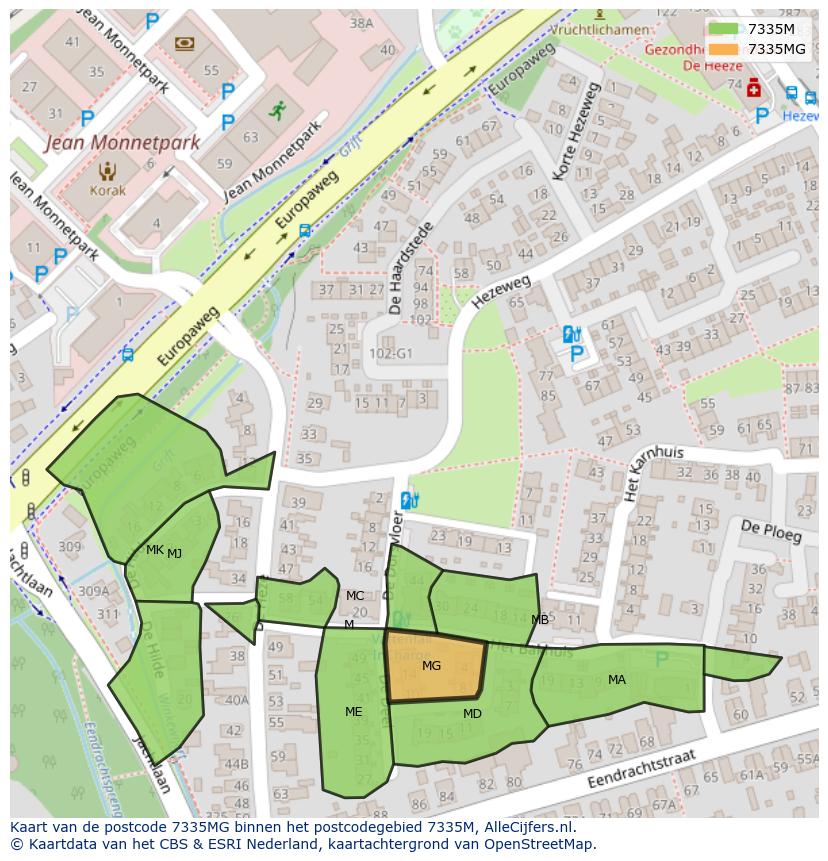 Afbeelding van het postcodegebied 7335 MG op de kaart.
