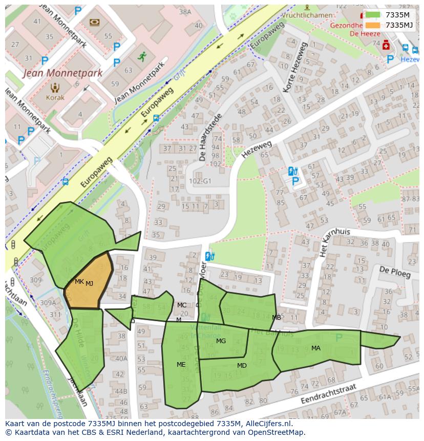 Afbeelding van het postcodegebied 7335 MJ op de kaart.