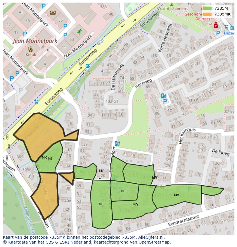 Afbeelding van het postcodegebied 7335 MK op de kaart.