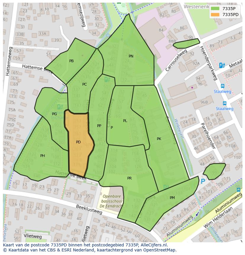 Afbeelding van het postcodegebied 7335 PD op de kaart.