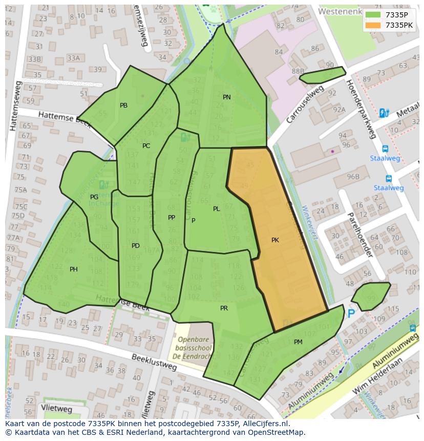 Afbeelding van het postcodegebied 7335 PK op de kaart.