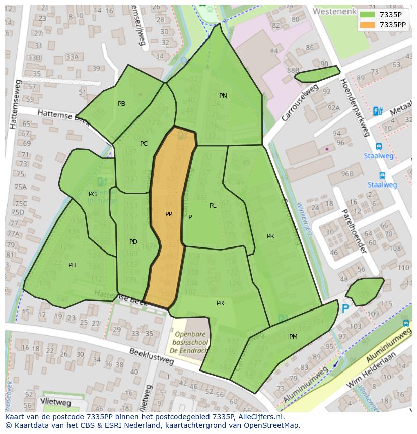 Afbeelding van het postcodegebied 7335 PP op de kaart.