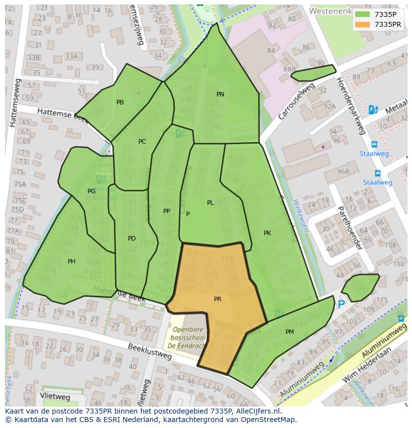 Afbeelding van het postcodegebied 7335 PR op de kaart.
