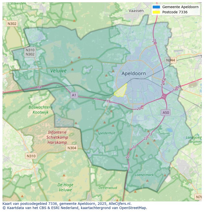 Afbeelding van het postcodegebied 7336 op de kaart.