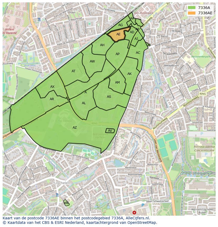 Afbeelding van het postcodegebied 7336 AE op de kaart.