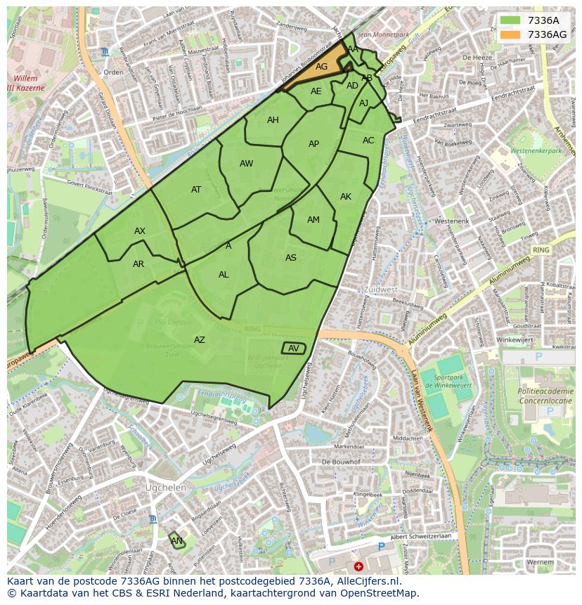Afbeelding van het postcodegebied 7336 AG op de kaart.