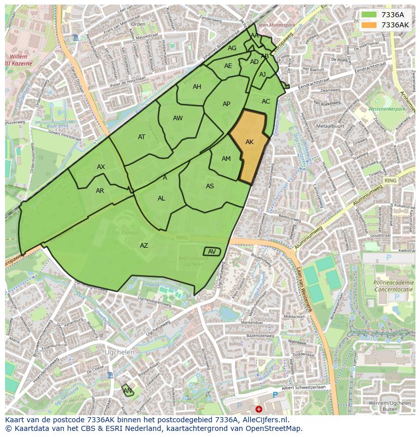 Afbeelding van het postcodegebied 7336 AK op de kaart.