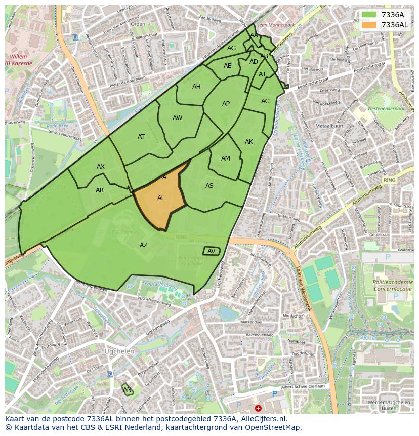 Afbeelding van het postcodegebied 7336 AL op de kaart.