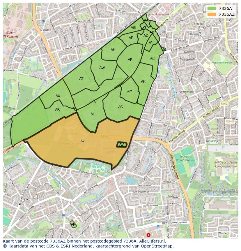 Afbeelding van het postcodegebied 7336 AZ op de kaart.