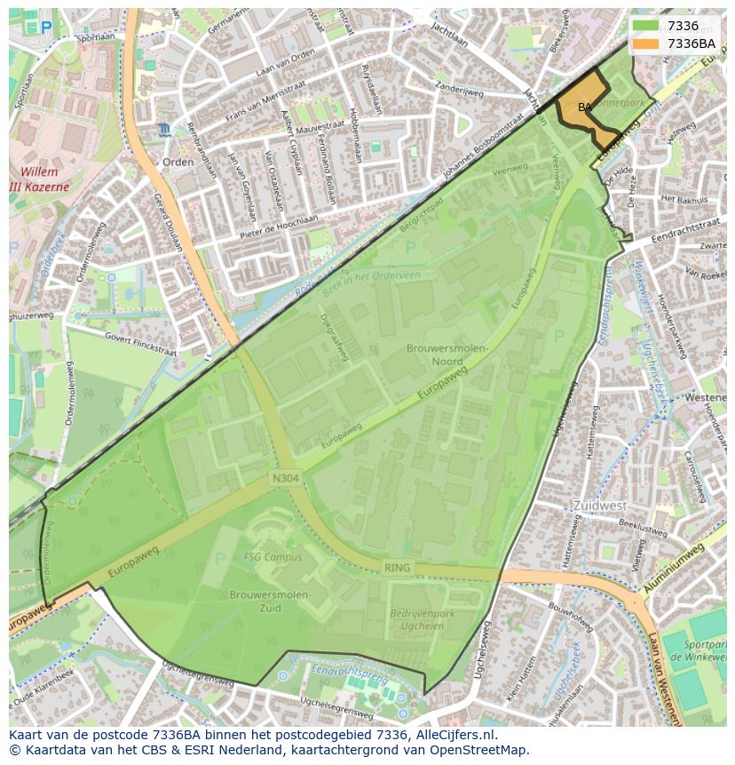 Afbeelding van het postcodegebied 7336 BA op de kaart.