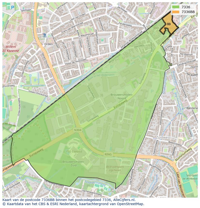 Afbeelding van het postcodegebied 7336 BB op de kaart.