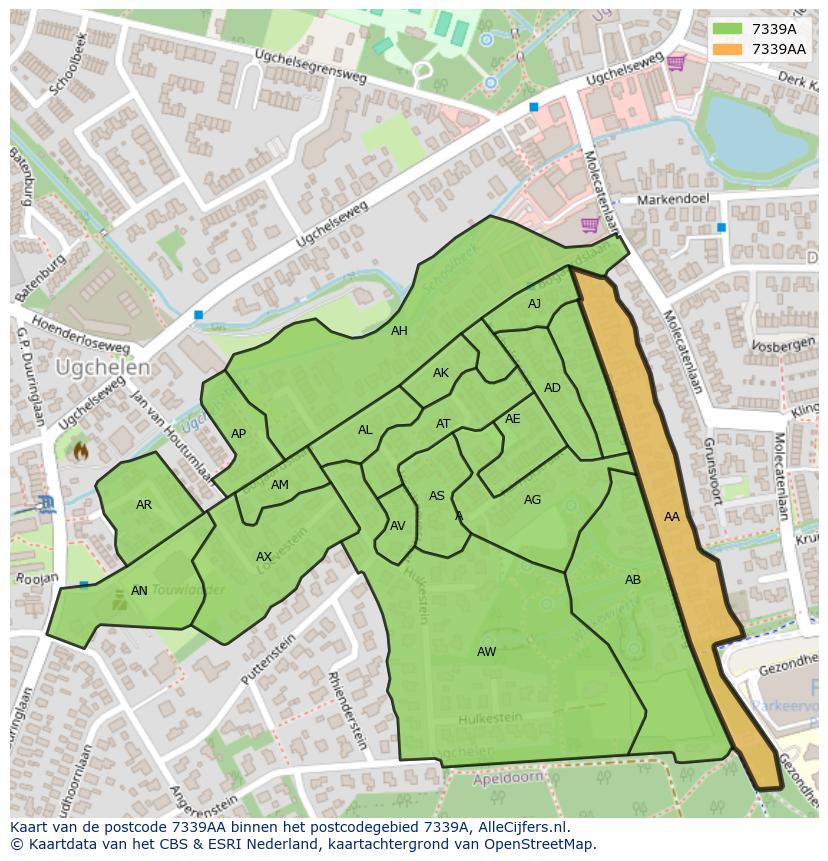 Afbeelding van het postcodegebied 7339 AA op de kaart.