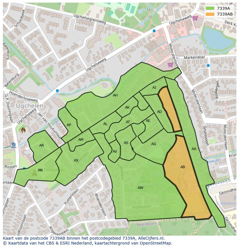 Afbeelding van het postcodegebied 7339 AB op de kaart.