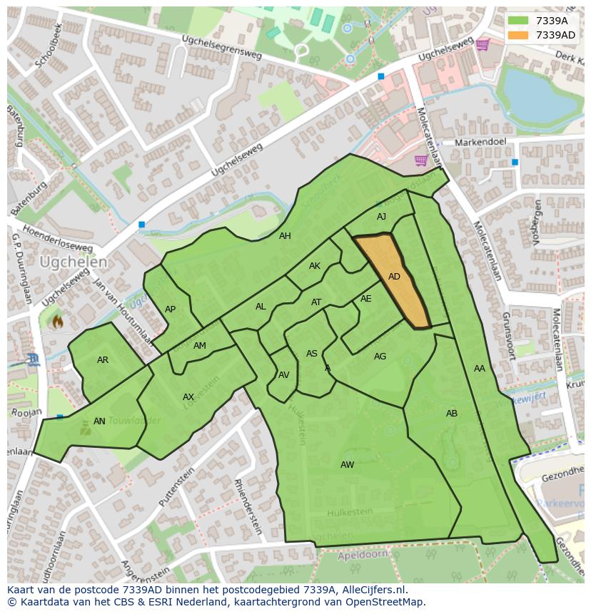 Afbeelding van het postcodegebied 7339 AD op de kaart.
