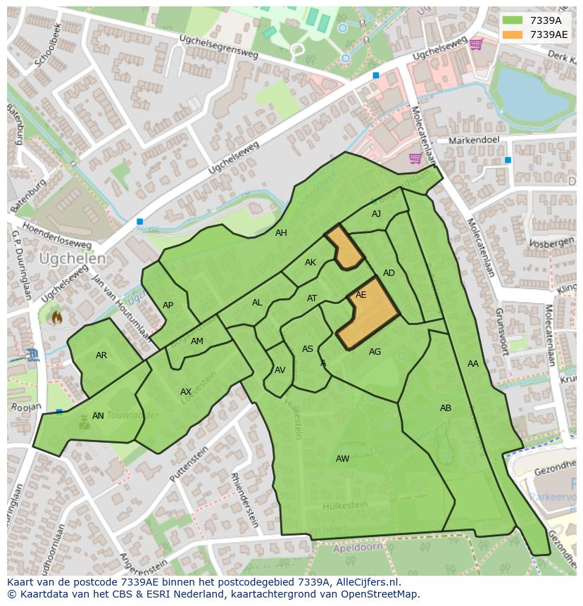 Afbeelding van het postcodegebied 7339 AE op de kaart.