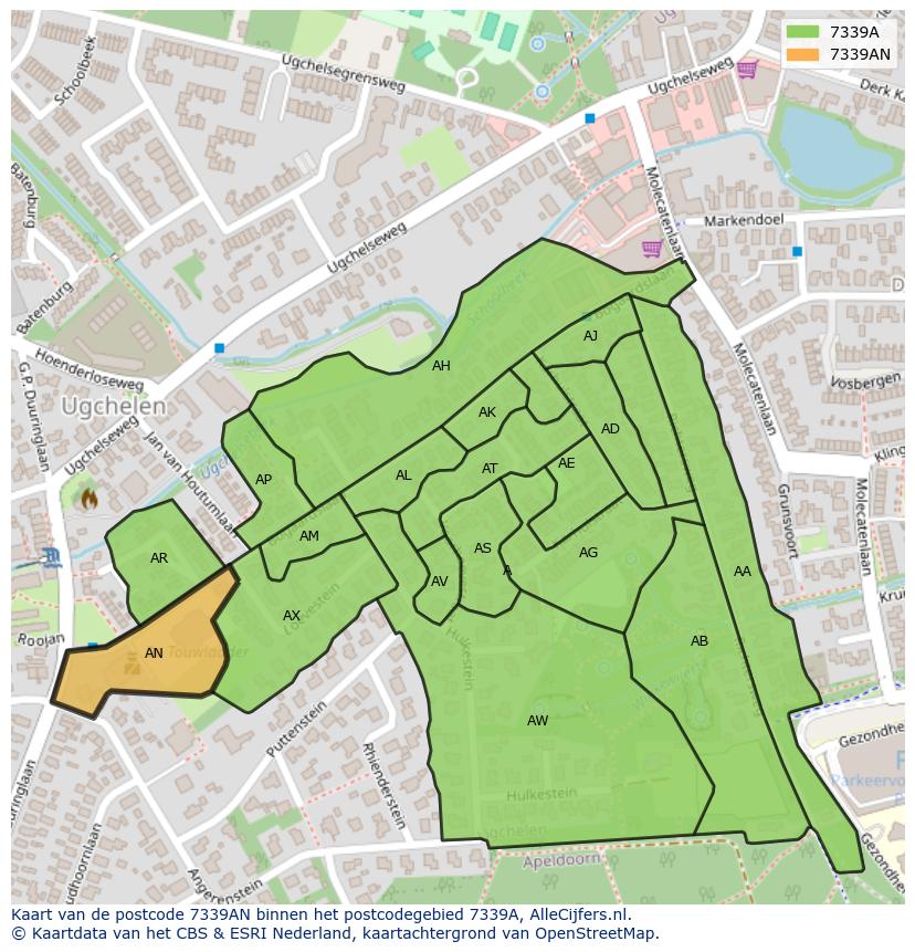 Afbeelding van het postcodegebied 7339 AN op de kaart.
