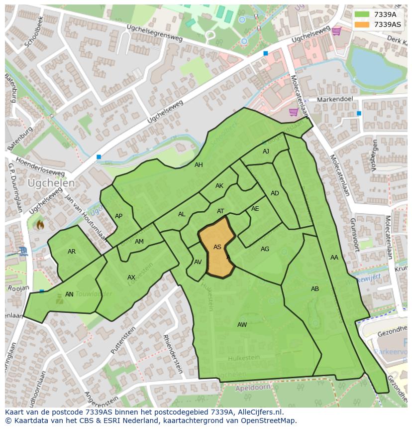 Afbeelding van het postcodegebied 7339 AS op de kaart.