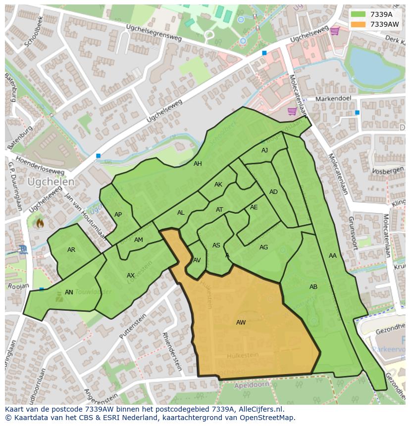 Afbeelding van het postcodegebied 7339 AW op de kaart.