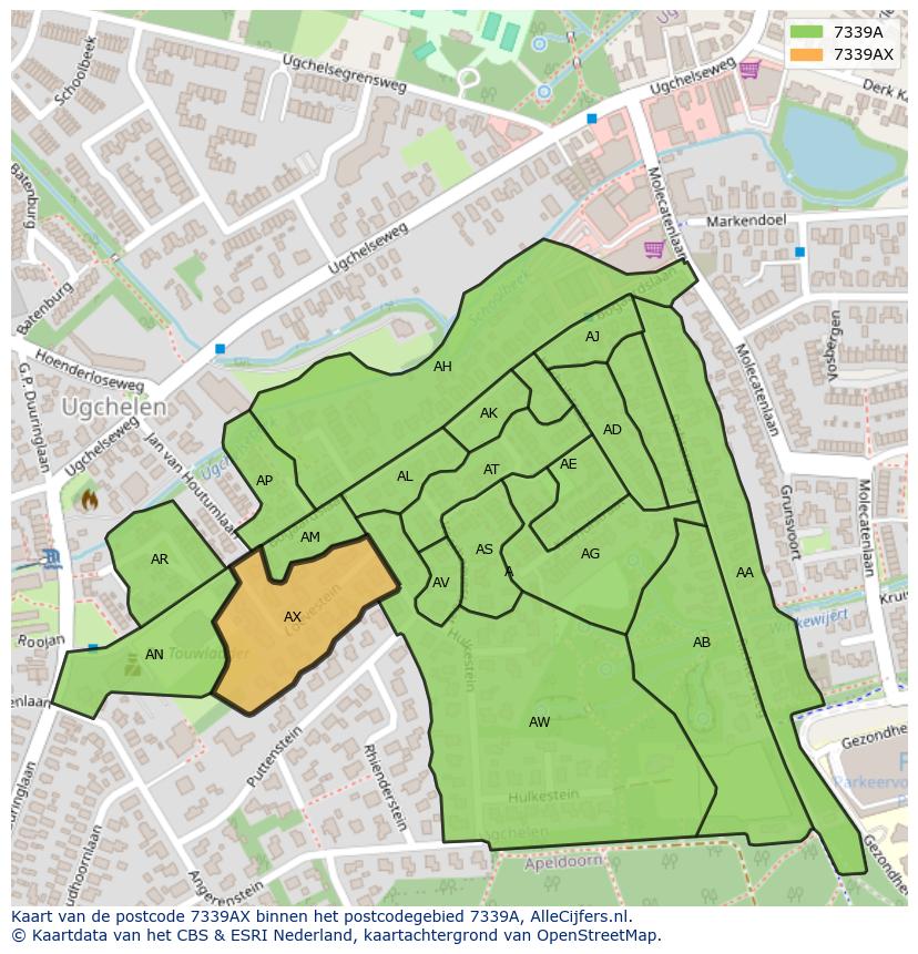 Afbeelding van het postcodegebied 7339 AX op de kaart.