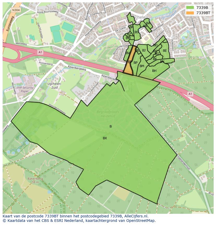 Afbeelding van het postcodegebied 7339 BT op de kaart.