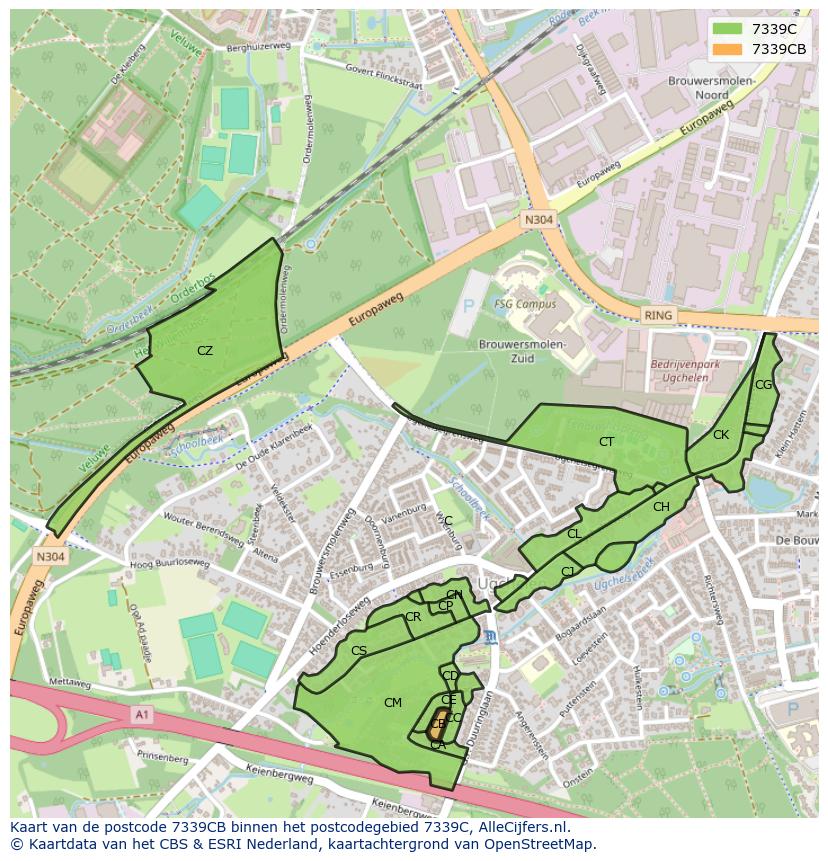 Afbeelding van het postcodegebied 7339 CB op de kaart.