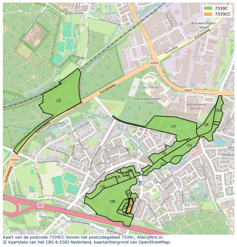 Afbeelding van het postcodegebied 7339 CC op de kaart.