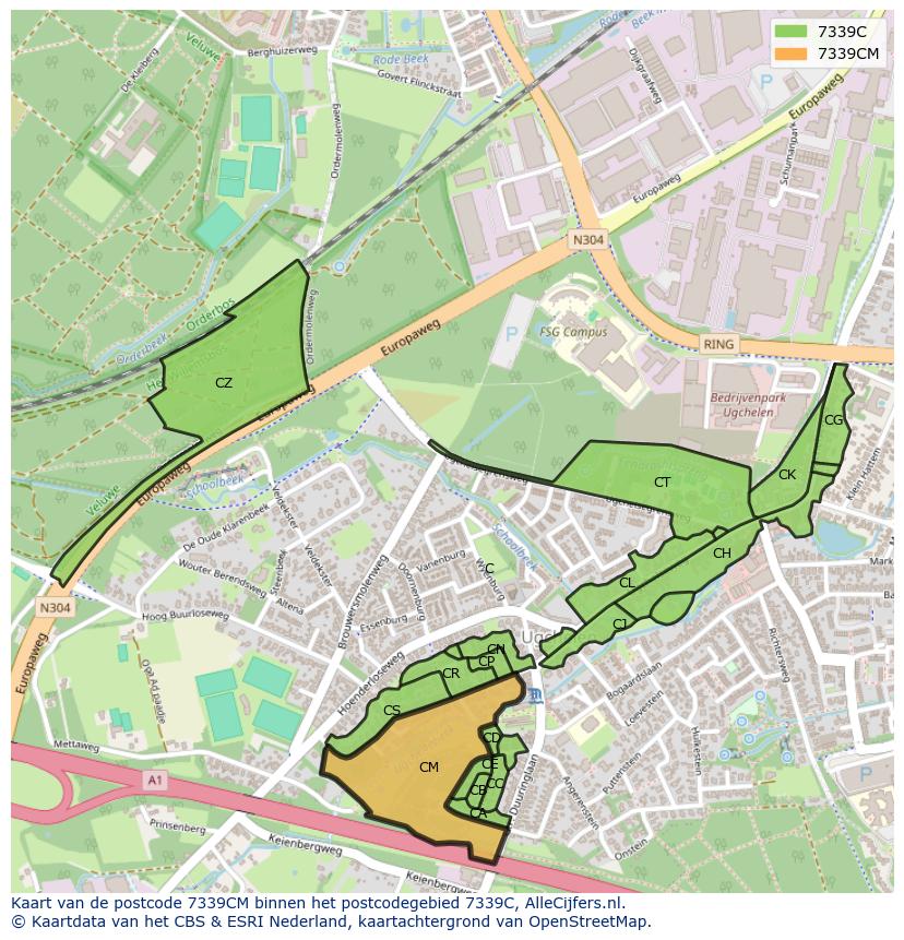 Afbeelding van het postcodegebied 7339 CM op de kaart.