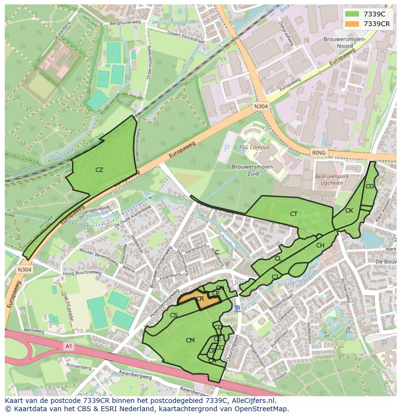 Afbeelding van het postcodegebied 7339 CR op de kaart.