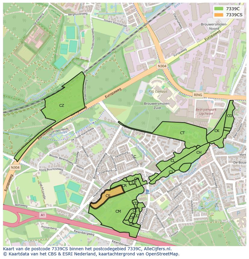 Afbeelding van het postcodegebied 7339 CS op de kaart.