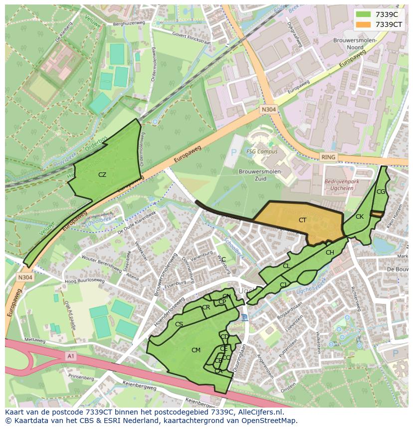 Afbeelding van het postcodegebied 7339 CT op de kaart.