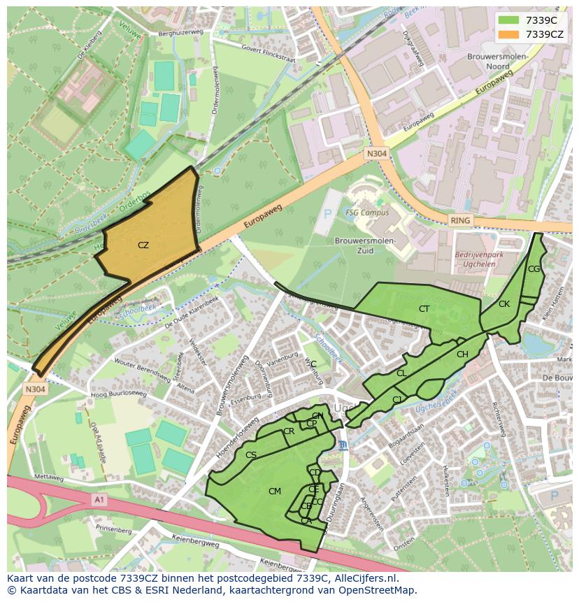 Afbeelding van het postcodegebied 7339 CZ op de kaart.